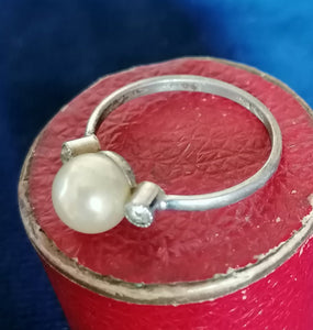 Bague argent, pierre, perle